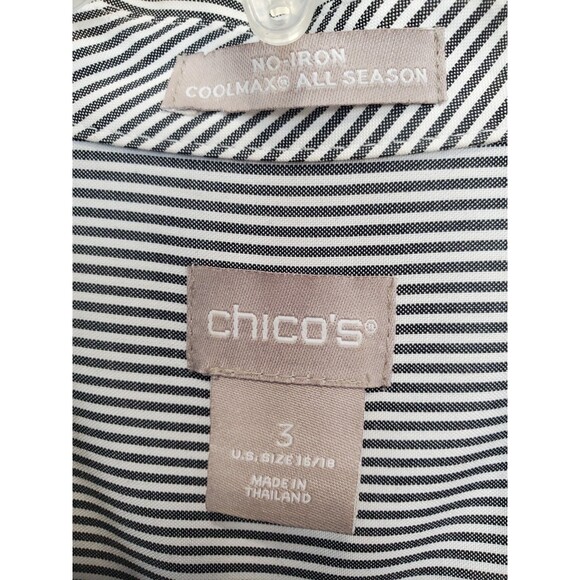 Chico's No-Iron Coolmax All Season Gray Pinstriped Button-Up Shirt Size 3 (XL) - Picture 3 of 6